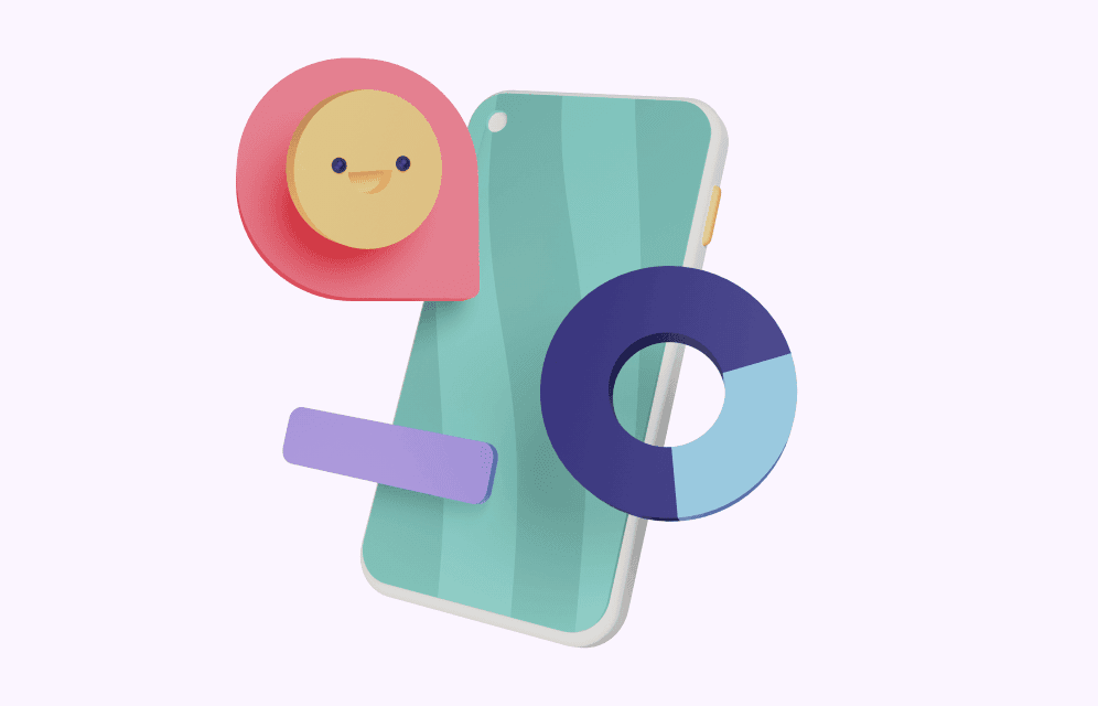 3d illustration of mobile phone and message with emoji